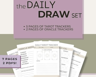 Das Tägliche Zeichnen Set | Tarot & Orakel Tracker Seiten | Minimalistisches druckbares Journal für tägliche Karten ziehen | 7 Seiten PDF Hexen Wahrsagung Combo