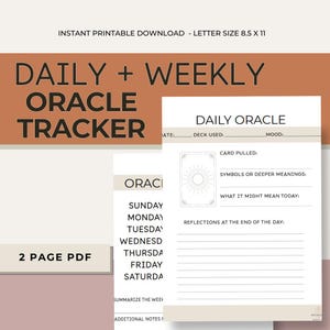 Rastreador de cartas del Oráculo imprimible (PDF de 2 páginas, diario y semanal) / Plantilla minimalista de diario del Oráculo / Planificador digital para lecturas del Oráculo