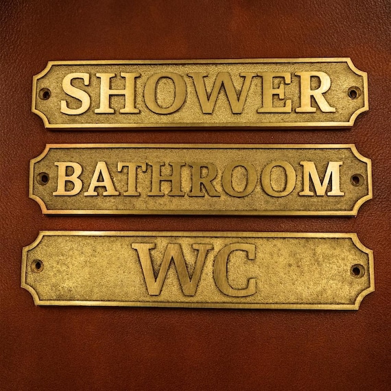 Vintage Solid Brass Bathroom Door Sign: Embossed Antique Style Plaque