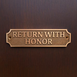 Personalized Metal Name Plate , Custom Engraved Wall Sign , Return With Honor Plaque | Home & Office Decor Gift