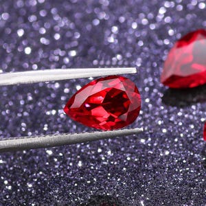 Red Blood Ruby Loose Pear Cut Gemstone Lab Grown Red Ruby Faceted Excellent Cut Jewelry Making July Birthstone