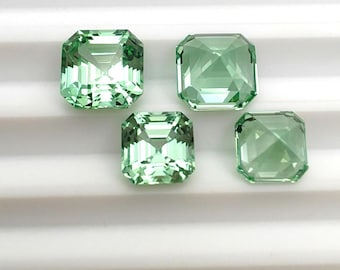 Green Sapphire Asscher cut Lab Grown Sapphire AAA For Jewelry Making Excellent cut for women jewelry making September Birthstone