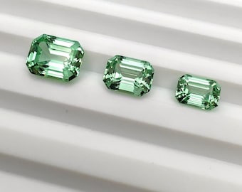 Green Sapphire Emerald cut Lab Grown Loose Green Sapphire Gemstone For Jewelry Making Excellent cut September Birthstone