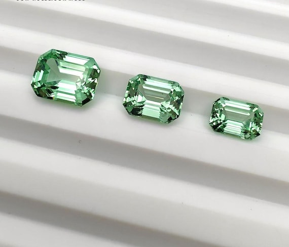 Green Sapphire Emerald cut Lab Grown Loose Green Sapphire Gemstone For Jewelry Making Excellent cut September Birthstone