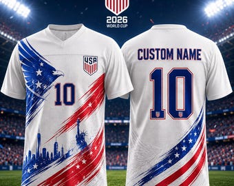 Personalized USA Football Jersey, Custom Name 2026 Soccer Fan Top