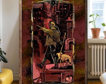 Fool Cyberpunk2077, affiche sans cadre, impression d'art carte de tarot, décoration de chambre de gamer néo-noir, cadeau pour fan de jeux vidéo