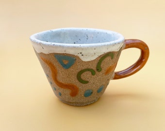 HANDMADE MUG CERAMIC abstract organic maximalist weird mug vintage aesthetic retro style colorful decor tea cup ceramic blue green orange