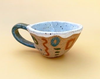 HANDMADE MUG CERAMIC abstract organic maximalist weird mug vintage aesthetic retro style colorful decor tea cup ceramic blue green orange