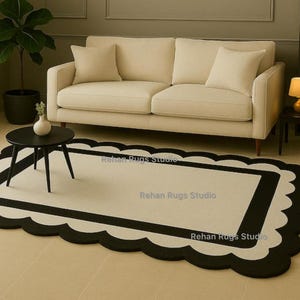 Hand Tufted Rug bleck and whait  Wool Area Rug For Livingroom Bedroom Kitchen Nursery Entryway Office 5X8 8X10 9X12 10X14 Custom Rug