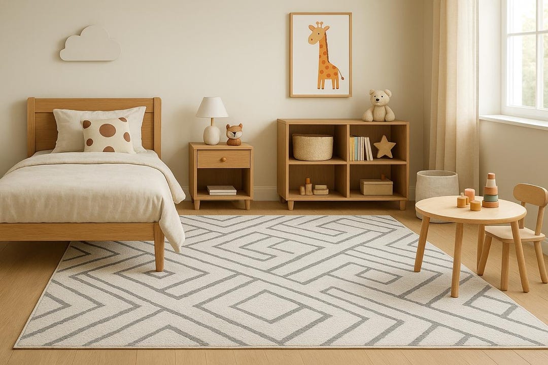 Modern Hand Tufted Kids Rug, Neutral Geometric Nursery Decor, Soft Area ...
