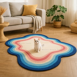 Hand-Tufted Wavy Rug | Funky Aesthetic Carpet for Gamer & Boho Room | 5x8, 6x9, 8x10, 9x12 customize size available
