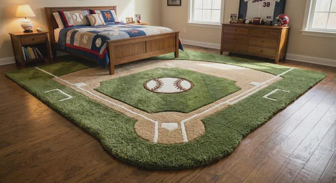 Baseball Rug Drawing Hand Tufted Baseball Field Rug Baseball Diamond Area Rug Sports Nursery ...