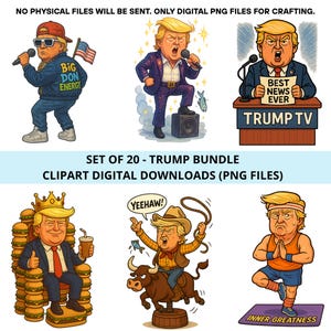 面白いトランプPNGバンドル | 漫画パロディクリップアート | 透明な背景 | 昇華転写とTシャツ用の政治ユーモアステッカー