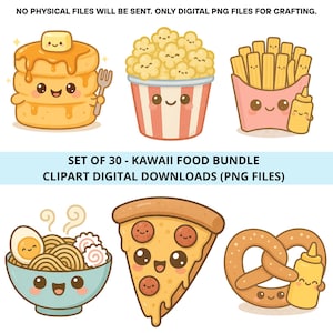 Kawaii Food PNG Bundle | Cute Pastel Snack Clipart | Transparent Background | Sublimation Graphics for Crafts, Stickers, T-Shirts
