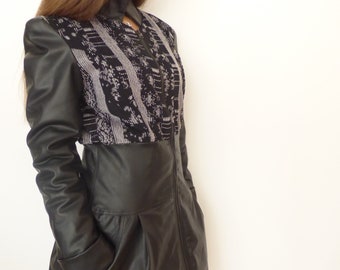 Unique Stylish Women Jacket - Velvet and Eco Leather with Elastane