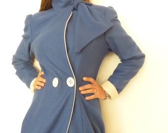 Elegant Women's Blue Coat with Scarf