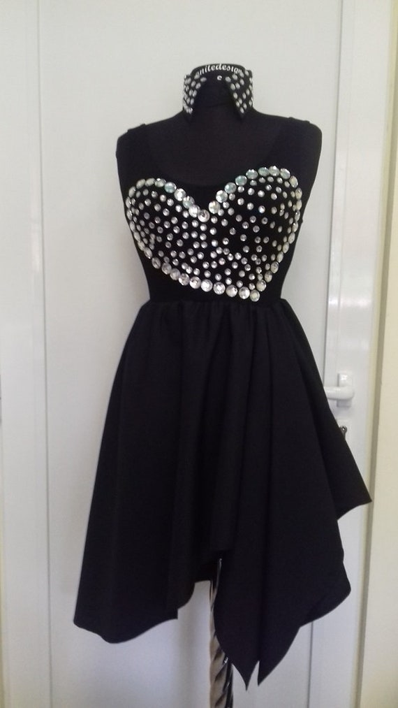 Party Black Dress with Heart - Shaped Crystals Nonstandard Bottom