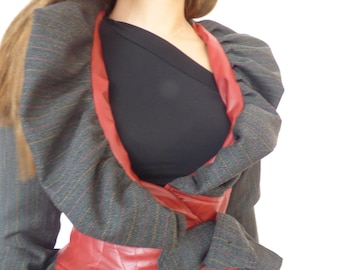 Elegant women's wool jacket and artificial leather