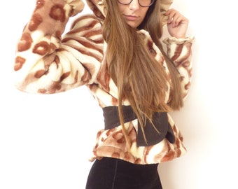 Elegant Ladie's Coat - Leopard Satin Hood