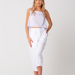 Luna Square-Neck Satin Crop Top – Light Lavender