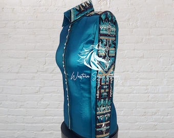 Handmade Teal Western Show Shirt with Preciosa Crystals