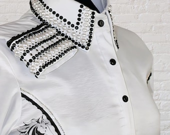 Western Custom Rodeo Queen, Showmanship, Horsemanship, Western Pleasure Show Shirt & Women Rail shirt.