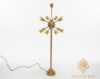 Elegante lámpara de pie de latón cepillado de 15 luces, moderna lámpara de árbol de latón, decoración de lujo para el hogar y la oficina, lámpara de pie de estilo moderno de mediados de siglo, regalo único