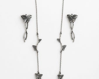 Oxidized Silver Antique Butterfly Jewelry Set with Earrings, light weight Set