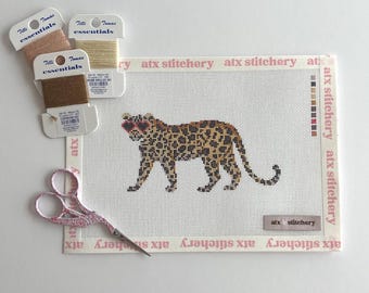 Lienzo de leopardo bordado: pintado a mano, diseño atrevido, malla 18