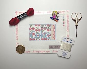 Diet Coke Needlepoint Canvas: Hand-Painted Pop Art Cherry Canvas