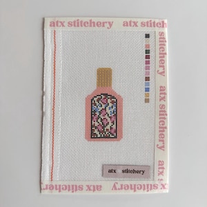 Small Pink Floral Perfume Needlepoint Canvas: Small Bottle Design