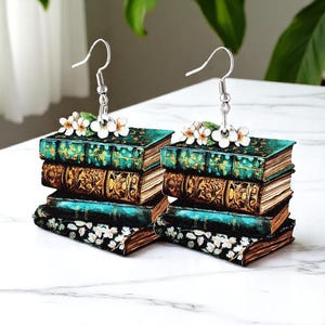 Beautifull Book Pendant Earrings, Wooden Library Earrings for Teachers & Students, Literary Gift for Book Lovers, Book Earring Gift For Her