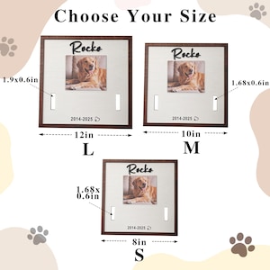 Pu&ograve; includere: Tre targhe commemorative per animali domestici incorniciate con la scritta "Rocks" e una foto di un golden retriever. Le targhe sono disponibili in tre misure: 30,5 cm, 25,4 cm e 20,3 cm. Il testo "Scegli la tua taglia" &egrave; in alto.