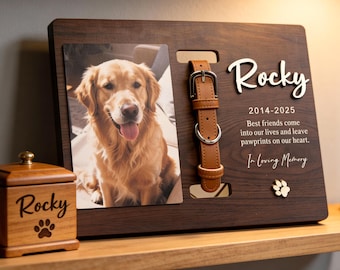 Memorial Pet Collar Sign, Dog Memorial Gifts, Custom Dog Memorial Wood Frame With Collar Holder, Pet Sympathy Gift