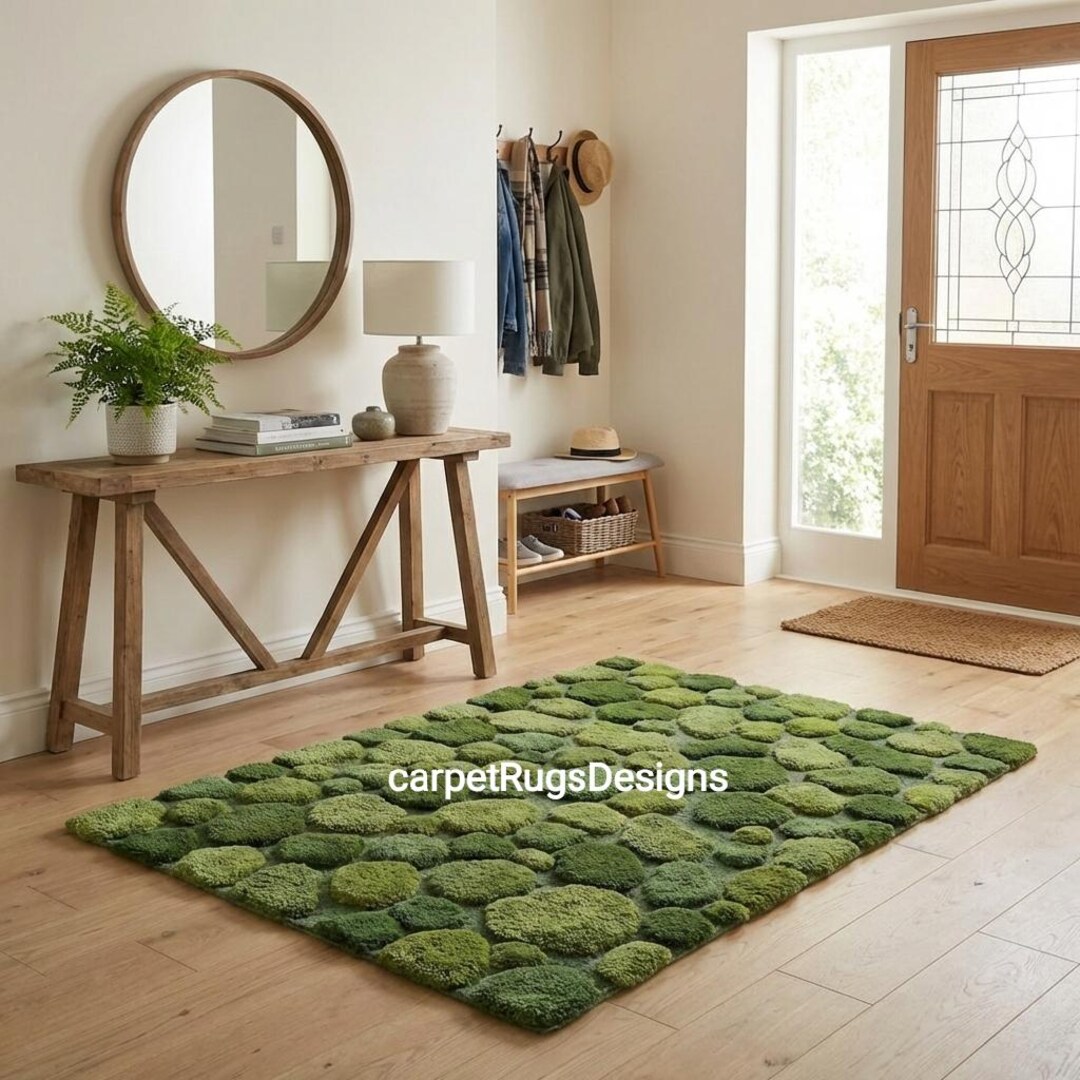Handmade Green Moss Pebble Rug – 3D Textured Wool Area Carpet - Etsy