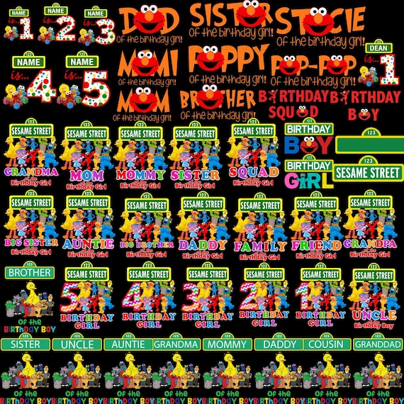 Sesame Street Birthday Boy Girl Png Bundle, Family Girl Boy Png, Cookie Monster Png, Big Bird  Elmo faces Png, Street Monsters Characters