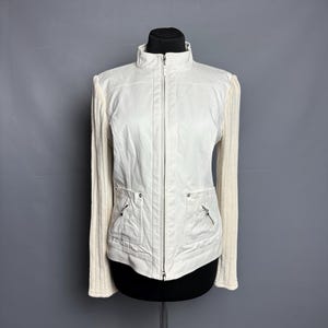 Vintage St. John Sport Women&#39;s Ivory Multi Fabric knit cotton Full Zip Jacket Size M