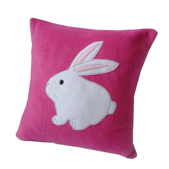 Pink Bunny Cushion Cute Fleece Rabbit Cushion Applique Pillow Etsy