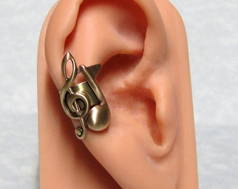 Treble & Quarter Musical Note Ear Cuff ' right ear '