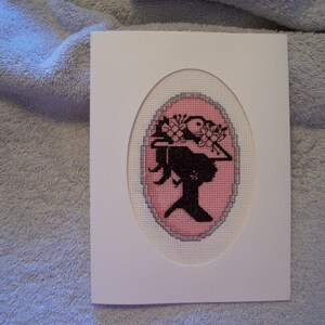 Handstitched Cameo Note Card-Pink with Hat