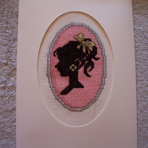 Hand-stitched Cameo Blank Note Card-Pink
