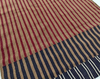Bohemian Wool Rug – 5x8 Handwoven Striped Carpet in Red, Brown & Black