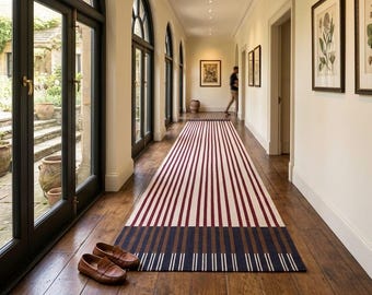 Handwoven Flatweave Striped Rug | Modern Geometric Area Rug for Living Room & Home Decor