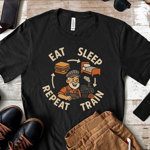 Eat Sleep Train Rapport T-Shirt – Lustiges Geschenk für Modellbahn Liebhaber