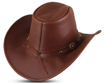 Genuine Leather Unisex Western Cowboy Hat-Handmade Cowboy Leather Hat-Outback Leather Hat Vintage Cowboy Hat