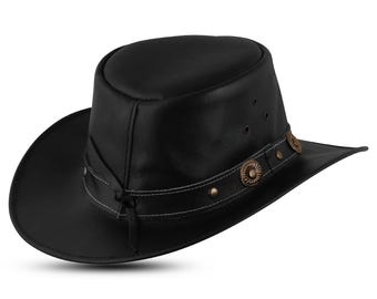 Genuine Leather Unisex Western Cowboy Hat-Handmade Cowboy Leather Hat-Outback Leather Hat Vintage Cowboy Hat