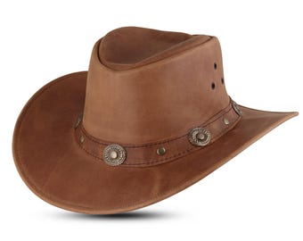 Genuine Leather Unisex Western Cowboy Hat-Handmade Cowboy Leather Hat-Outback Leather Hat Vintage Cowboy Hat