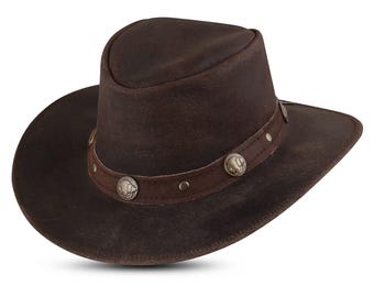 Western Cowboy Leather Hat, Vintage Cowboy Hat, Handmade Tan Leather Cowboy Vintage Hat