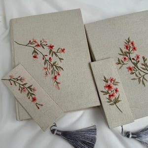 Wedding Guest Book, Custom Hand Embroidered Fabric Notebook, Personalized Wildflower Journal, Handmade Hardcover Diary, A5 Linen Notebook