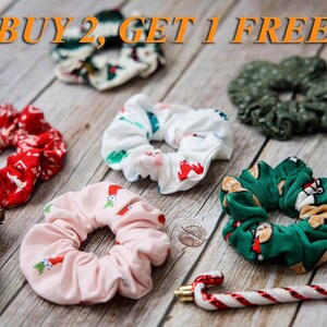 Christmas Scrunchie Set, Holiday Hair Ties, Winter Gift for Girls & Women